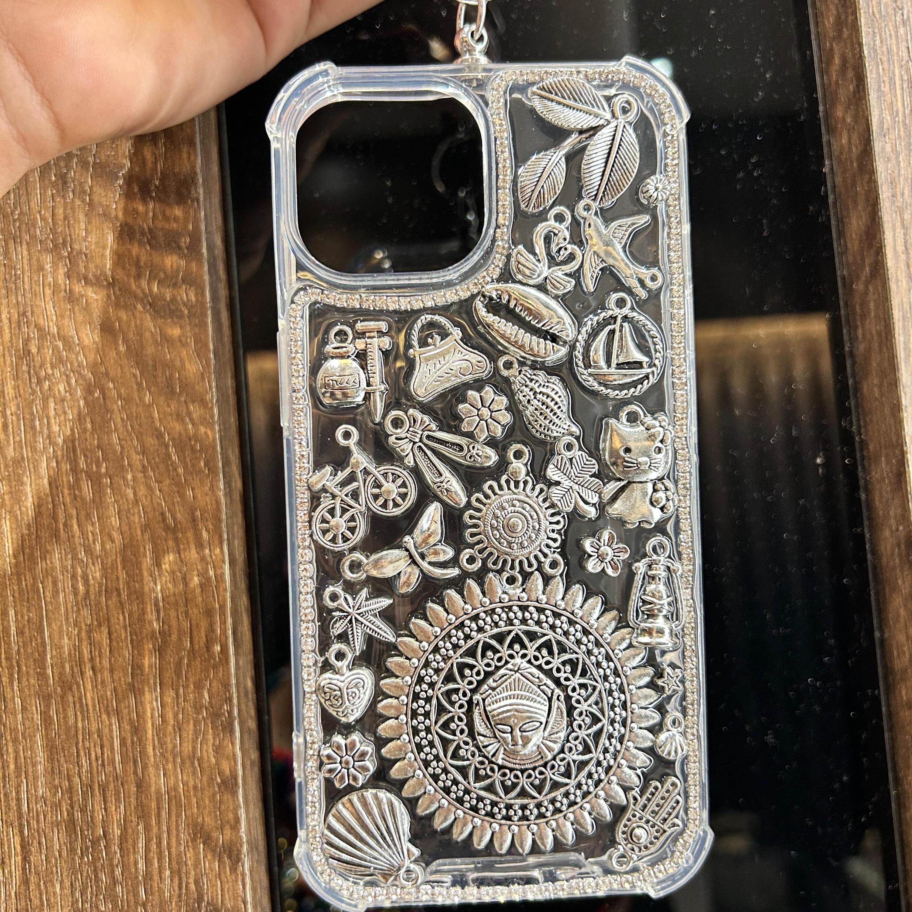 Handmade Indian Silver Phone Case: Kundan Rhinestone Cover With Hanging Charm - Etsy Handmade Indian Silver Phone Case: Kundan Rhinestone Cover With Hanging Charm - Etsy