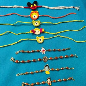 Set of 4 & 5 Kids Rakhi for Brother, Handmade Kids Rakhi, Crochet Cartoon Rakhi, Animal Rakhi, Rakhi for boys, Baby rakhi, Free Rakhi Ship