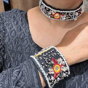 Handmade Boho Choker Necklace & Bracelet Set: Tribal Navratri Jewelry