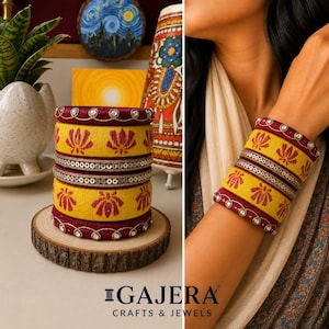 Handmade Yellow Lotus Bangles Set | Indian Thread Bangles for Women