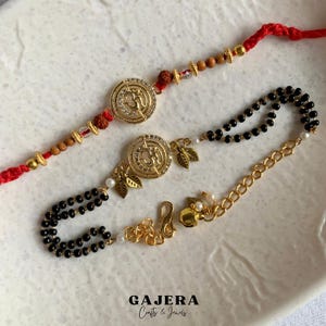 Handmade Rakhi Bracelet Set: Bhai & Bhabhi, Rudraksha Beads