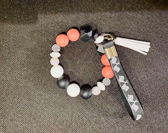 Wristlet Keychain | Silicone Bead Bracelet | Checkered Flag Bracelet | Racing Bracelet