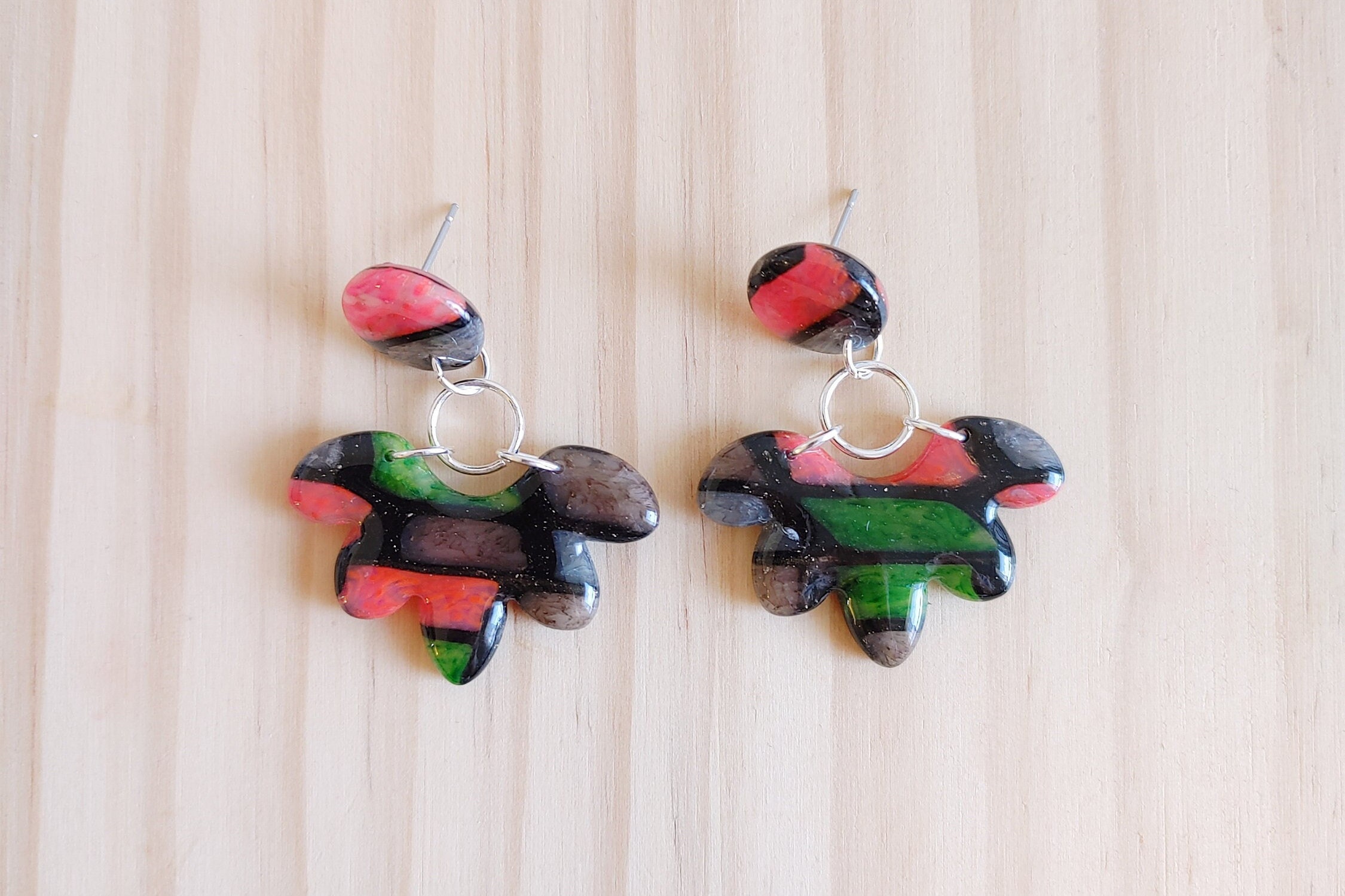 Acrylic Colorful Graffiti Dangle Earrings, Polymer Clay Animal Earrings,  Floral Handmade Clay Dangle Drop Earrings 
