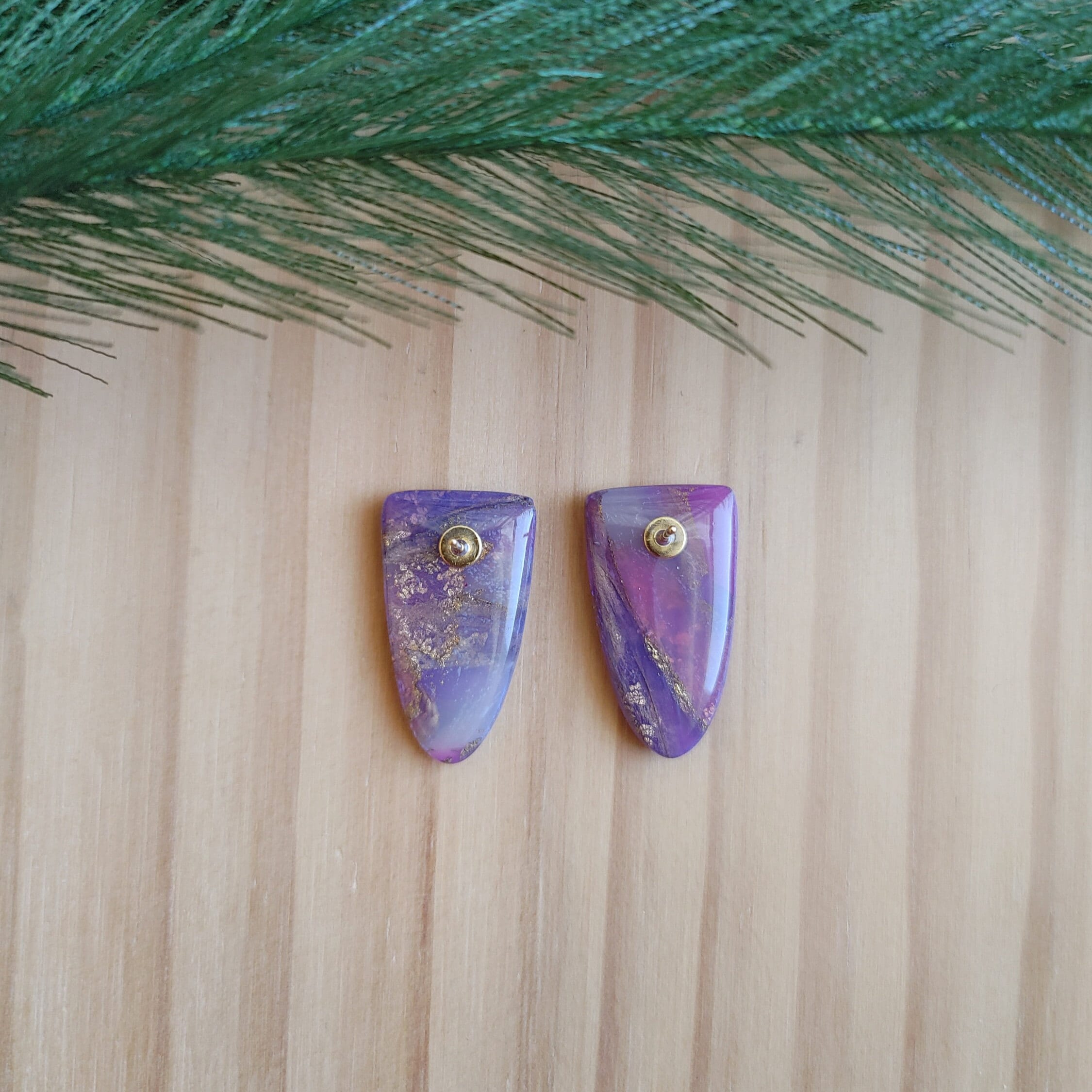 Translucent Purple and Gold Faux Stone Dagger Stud Earrings, Polymer ...