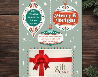 Editable Christmas Merry and Bright Gift Card Holder Printable Teacher Christmas Gift Holiday Gifts Staff Appreciation Gift Instant Download