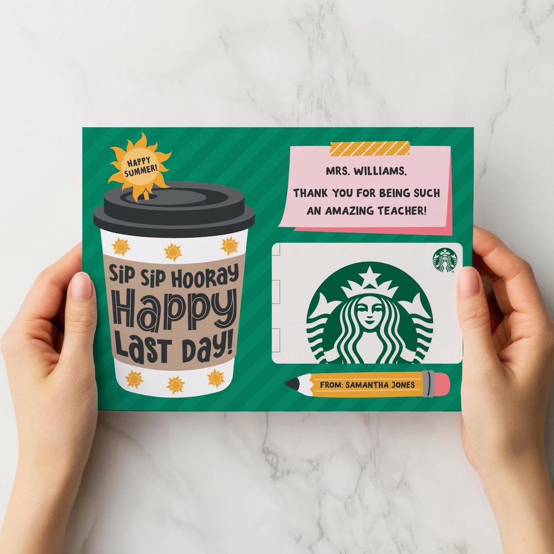 Editable Last Day of School Gift Card Holder Sip Sip Hooray Happy Last ...