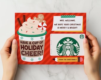 Editable Christmas Gift Card Holder | Cup of Cheer | Printable Teacher Gift | Holiday Present | Teacher Thank You | Coffee Treat | Xmas Gift