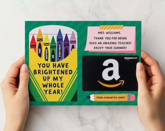 May include: A green card with a message thanking a teacher for brightening up the year. The card includes a gift card from Amazon.com.