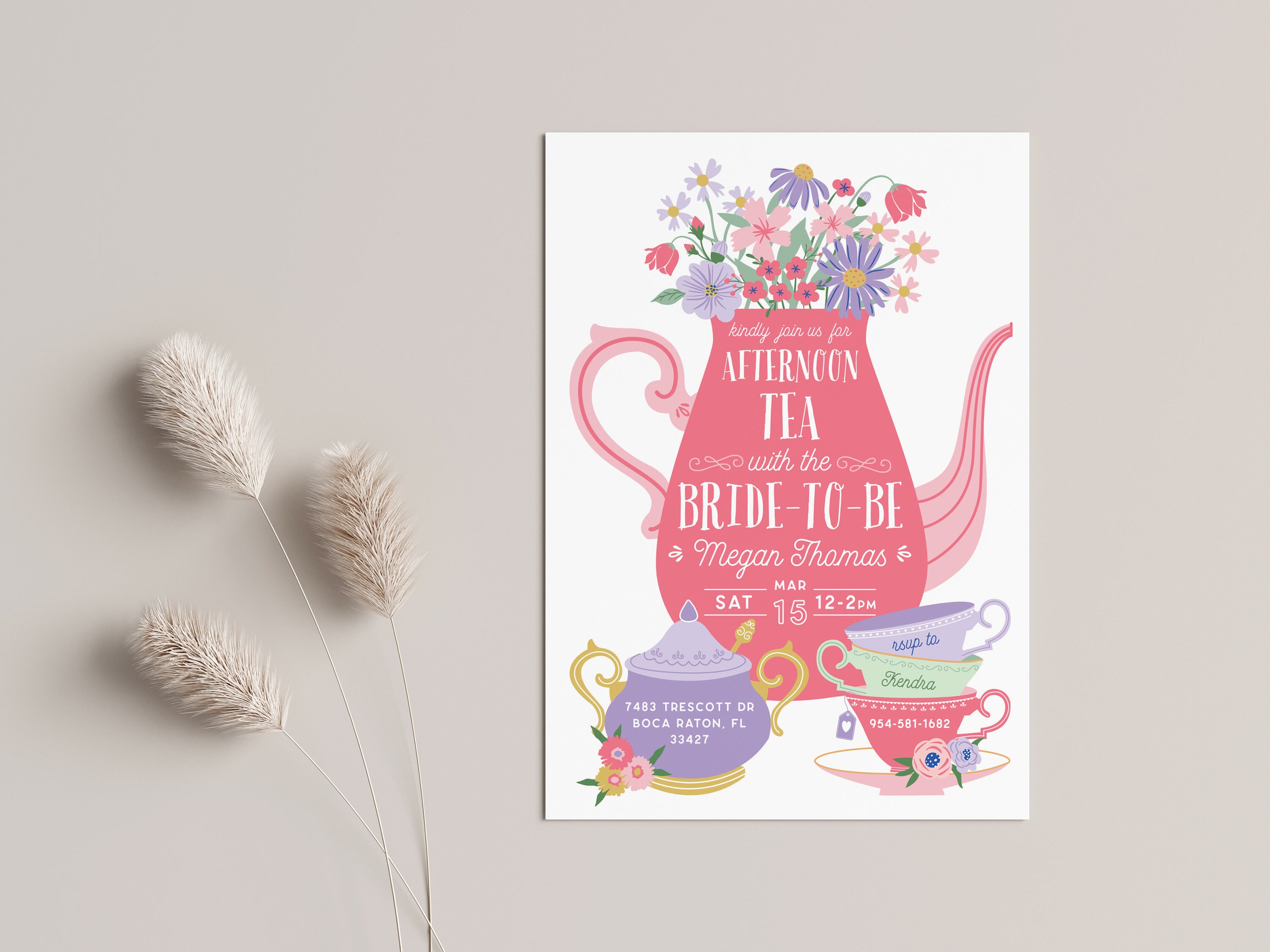 Spring Tea Invitation Editable Tea Party Bridal Shower Invitation Template, Floral High Tea ...