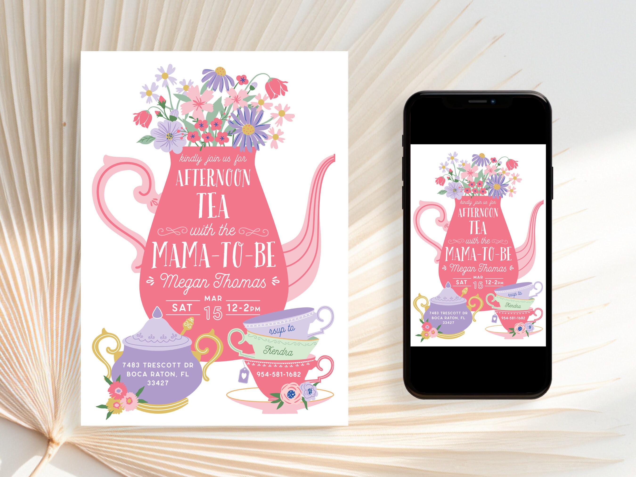 Editable Tea Party Baby Shower Invitation Template Afternoon Tea With ...