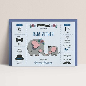 Editable Blue Elephant Baby Shower Invitation, Little Peanut Elephant Invite, Baby Boy Elephant Invitation Safari Printable Digital Template