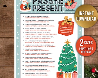 Christmas Pass the Present Game Printable, Pass the Gift, Christmas Party Game, Family Game, Gift Exchange Game, Office Christmas Party Game