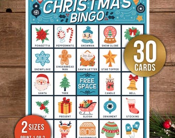 Christmas Bingo Set, 30 Christmas Bingo Cards, Kids Adults Holiday Party Game, Printable Christmas Classroom Activity, Fun Class Party Game