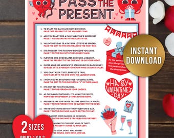 Valentines Pass the Present Game Printable, Pass the Gift, Valentine's Day Party Game, Family Game, Gift Exchange, Valentines Pass the Prize