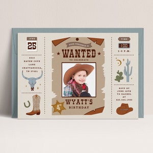 Editable Cowboy Cowgirl Birthday Invitation Template Boho Wild West Party Western Wanted Poster Invite First Rodeo Instant Digital Download