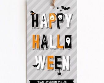 Printable Happy Halloween Gift Tag, Trick Or Treat Candy Favor Bag Tag, Editable Halloween Treat Tag, Teacher Gift, Halloween Party Favor