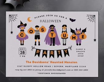 Invitación editable para fiesta de disfraces de Halloween, invitación imprimible para fiesta de Halloween, invitación para el miércoles de la Familia Addams, fiesta de cumpleaños espeluznante