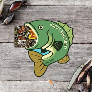 Editable Bass Fish Gift Card Holder Plantilla imprimible Regalo de cumpleaños para papá marido novio pesca regalo tema Descarga instantánea