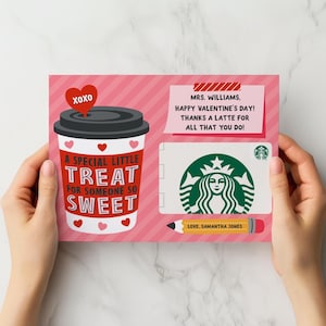 Porta-cartão-presente editável para o Dia dos Namorados, presente para professores, cartões-presente para impressão, presente para alguém querido, dia dos namorados para professores, presente de café