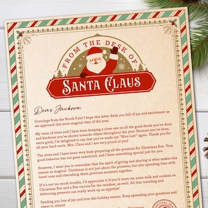 Lettera ufficiale personalizzata modificabile di Babbo Natale Elenco dei buoni Certificati Pacchetto dalla scrivania di Babbo Natale Scatola della vigilia di Natale Posta del Polo Nord
