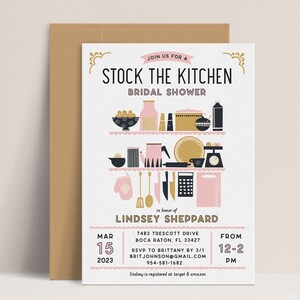Modèle d'Invitation de douche de mariage pour la cuisine modifiable, Stock le garde-manger, recette de fête pour la douche, téléchargement immédiat