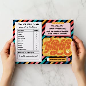 Porte-cartes cadeau en remerciement du professeur, Bulletin de notes imprimable, Cadeau du professeur, Cadeau de fin d'année, Cadeau de remerciement pour le personnel enseignant de l'école