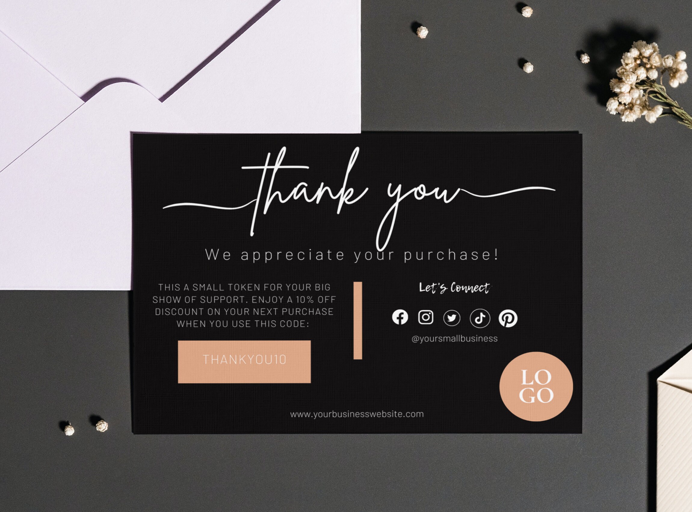 Black Metallic Thank You Card for Boutiques, Shops, and Small ...