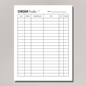 BW Printable Order Tracker, 8 x 11.5 &quot;, Small Business Order Form, Printable Order Log, Order Tracker Printable, Sales Tracker