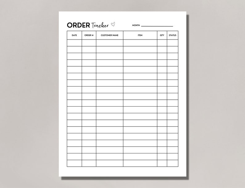 BW Printable Order Tracker, 8 X 11.5 ", Small Business Order Form ...