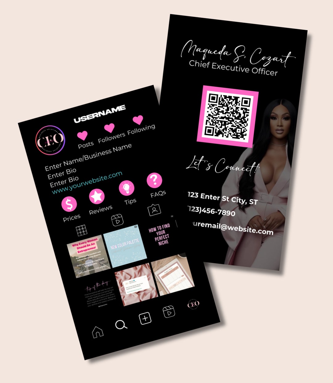 Instagram Business Card Template, QR Code, Canva Template, Chic ...