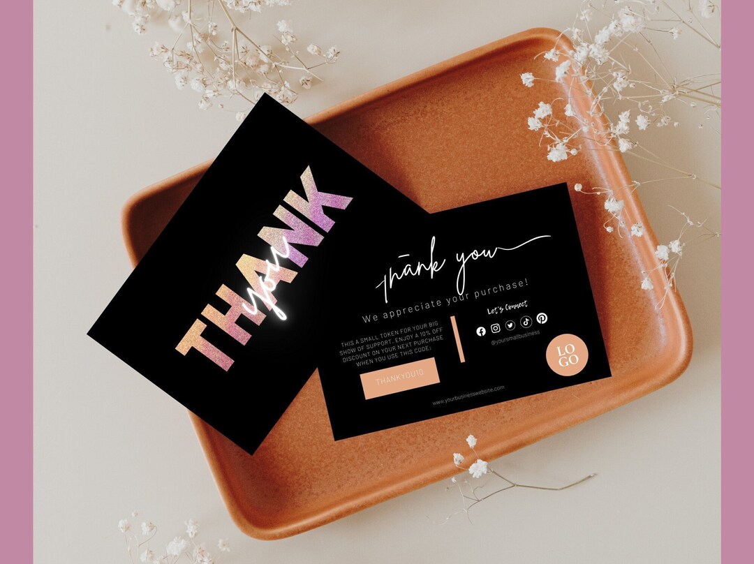 Black Metallic Thank You Card for Boutiques, Shops, and Small