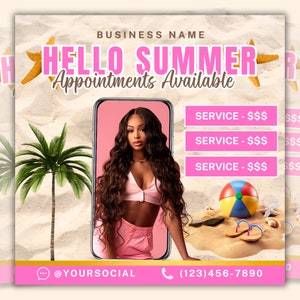 Summer Hair Booking Flyer, Hair Salon Appointment Flyer, Braid Specials Flyer, Wig Flyer, Canva Template, Premade Flyer, Editable E-Flyer