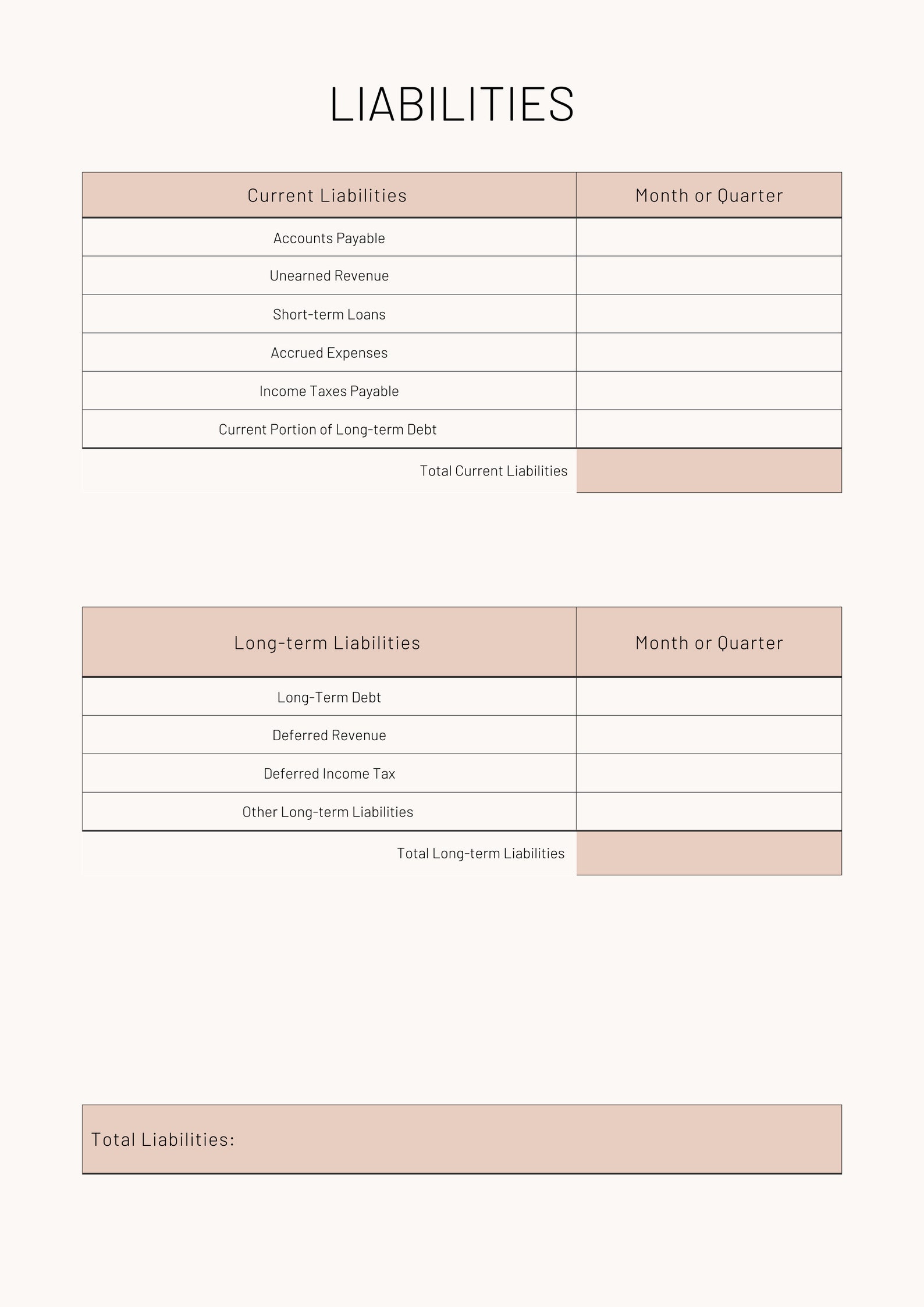 Balance Sheet Printable Template Instant Download - Etsy