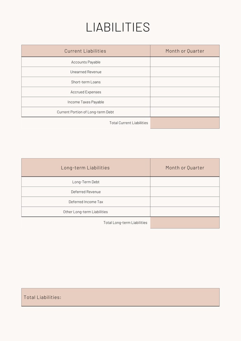 Balance Sheet Printable Template Instant Download - Etsy