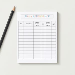 Daily Attendance Sign In Sheet (Multicolor Version), Daycares, Homeschools, Preschools, Before and Aftercare Programs, Printable Form