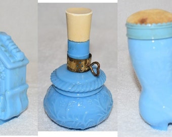 Vintage Avon Blue Milk Glass Perfume bottles