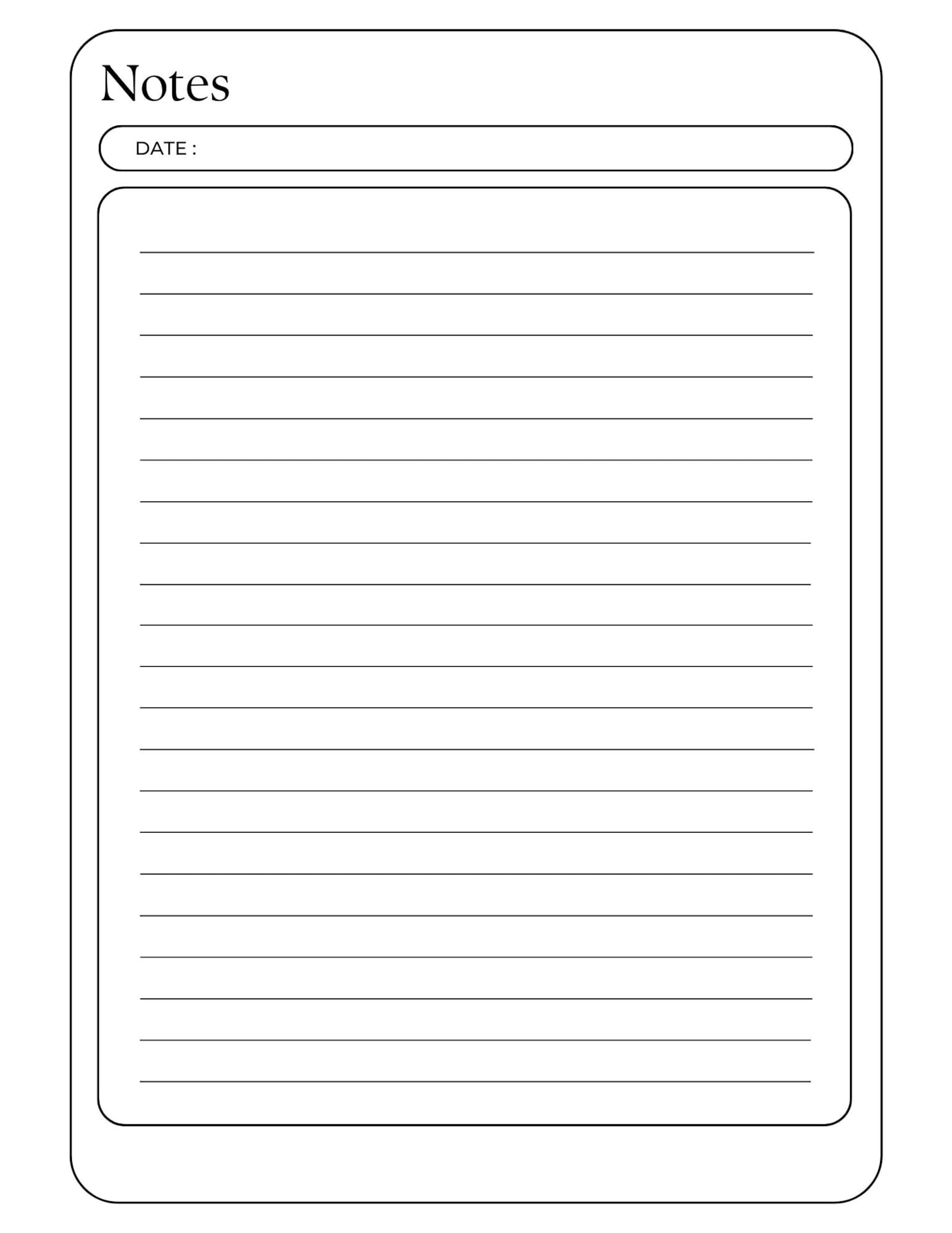 Black & White Notes Page | Vertical Stationary | Notetaking Supplies - Etsy