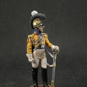 Geschilderde tinnen soldaat, schaal van 54 mm 1/32 historische miniatuur Napoleontische oorlogen. Officier van het Garde du Cor-regiment. Saksen, 1810-1813
