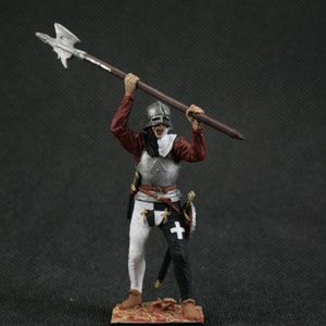 Collectible tin toy soldier 54 mm Painted Historical Miniature Medieval knight. Swiss halberdier, 15th century