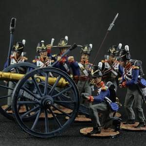 Tin soldier 54 mm Model Set of 7 soldiers plus a cannon British Royal Artillery Historical Miniature Napoleonic
