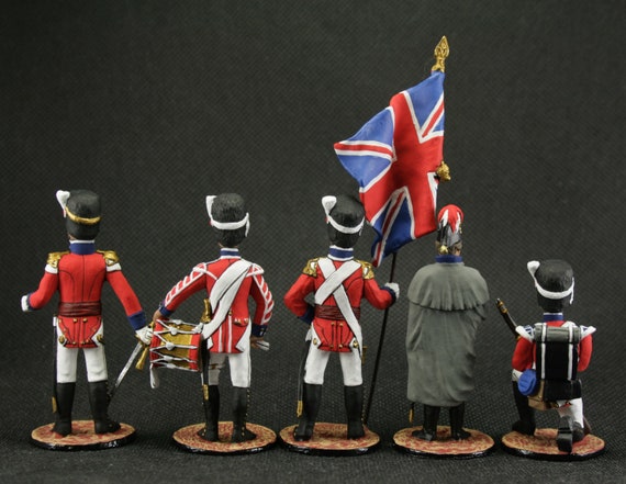 5 Soldats De Plomb Armée Britannique - Figurines 54mm Vintage