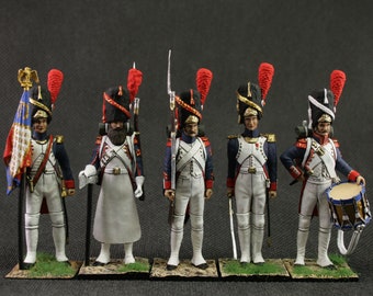 Żołnierzyki ołowiane 54 mm Zestaw żołnierzyków ołowianych Napoleon 1812. Historyczna miniatura piechoty napoleońskiej dawnej gwardii cesarskiej. Francja 1812.