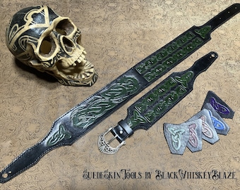 Custom Tooled Leather Celtic Knot Dragon Norse Viking Guitar Strap