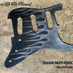 Custom Tooled Leather Classic Hot Rod Flames Pickguard fits Fender Stratocaster Strat SSS HH HSS hSh