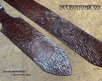 Custom Tooled Leather NECRONOMICON Book of the Dead Evil Dead Style Guitar Strap