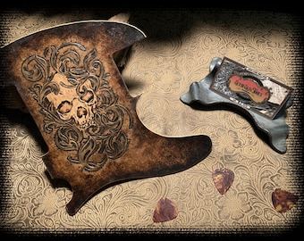 Custom Punziertes Leder Floral Skull Pickguard passend für Fender Telecaster Tele oder Esquire