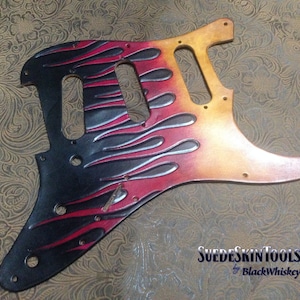Custom Tooled Leather Classic Hot Rod Flames Pickguard fits Fender Stratocaster Strat SSS HH HSS hSh Rat Fink