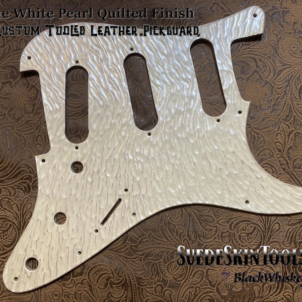 Custom Tooled Leather Pickguard Antique White Pearl fits Fender Stratocaster Strat SSS HH HSH Aged Road Worn Relic