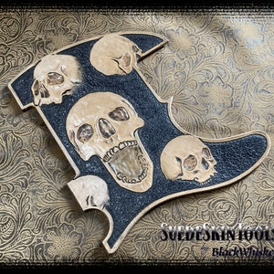 Custom Tooled Leather Skull Pickguard fits Fender Telecaster Tele or Esquire Skulls