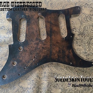 Custom Tooled Leather Distressed Brown Pickguard fits Fender Stratocaster Strat SSS HH HSS or HsH